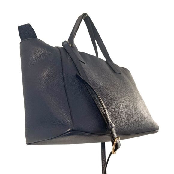 Tory Burch Thea Navy Leather Tote Satchel Purse Women’s Luxury Bag - Picture 11 of 15